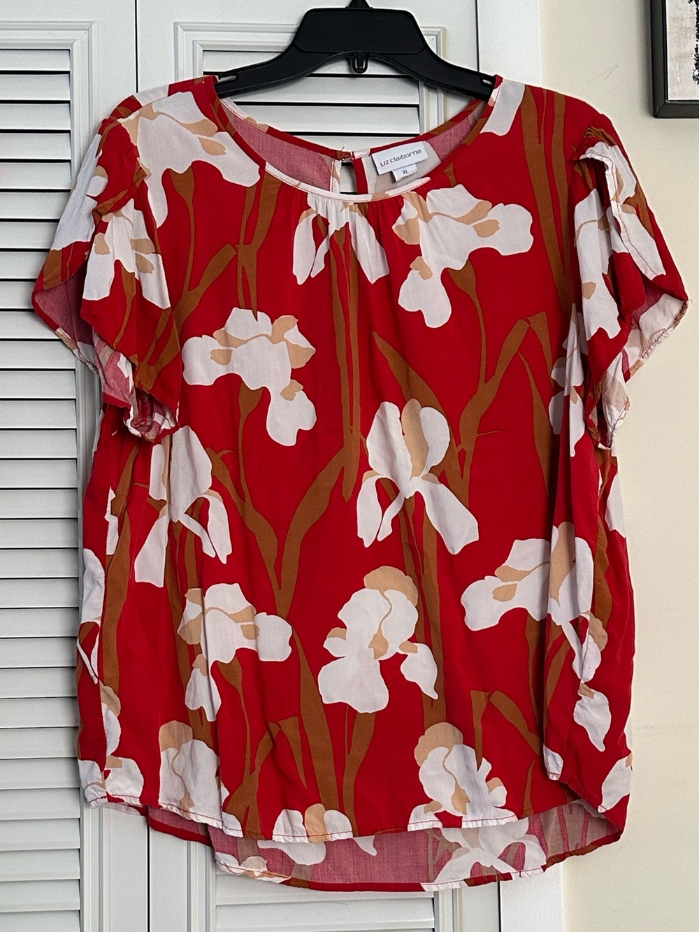 Liz Claiborne Red Floral Blouse Size XL - Picture 2 of 4